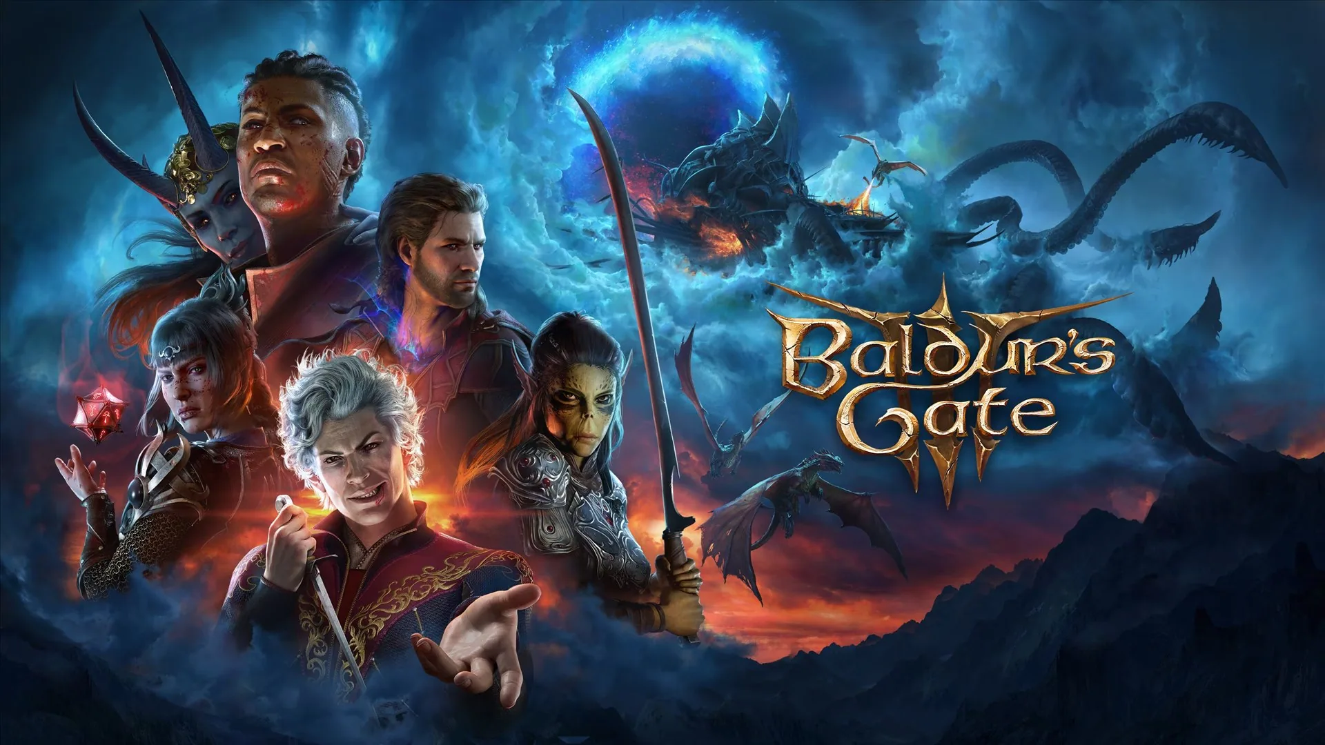 Copertina ufficiale di Baldur’s Gate 3 con il gruppo