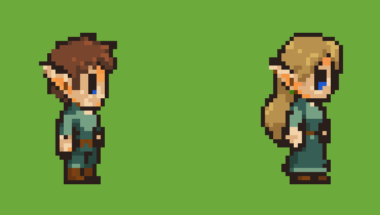 Un uomo e una donna del popolo Elfi in pixel art