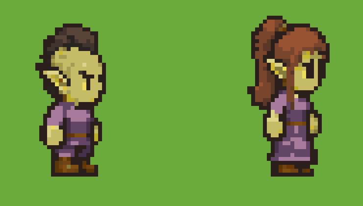 Un uomo e una donna del popolo Githyanki in pixel art