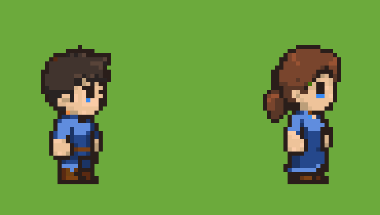 Un uomo e una donna del popolo Umani in pixel art
