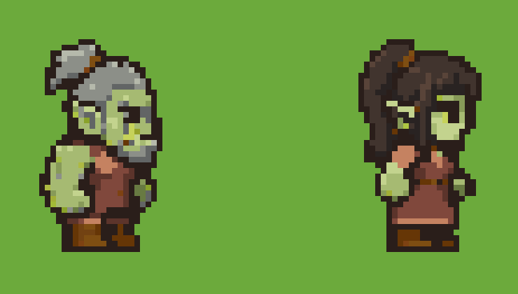 Un uomo e una donna del popolo Orchi in pixel art