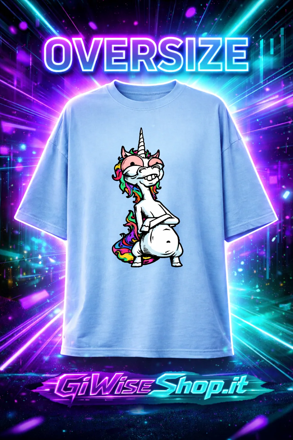 T-Shirt Oversize Unicorno Divertente  Maglia Larga